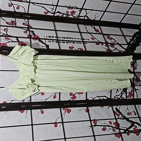Zara Mint Green Ruffle Neck Eyelet Maxi Embroidered‎ Dress Size Small - Picture 8 of 8